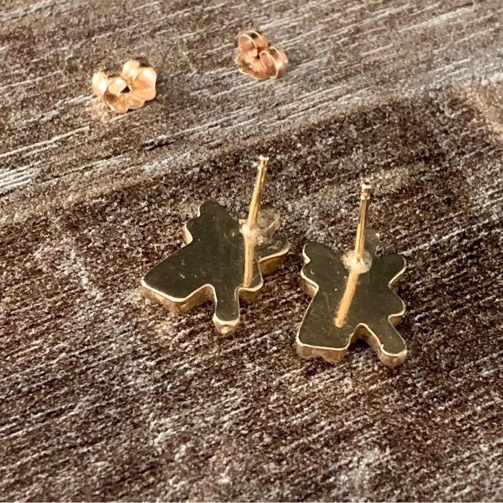 14k Yellow Gold Stud Earrings Sculptural Pierced Abstract Textured Earrings 1.4g - Picture 7 of 11